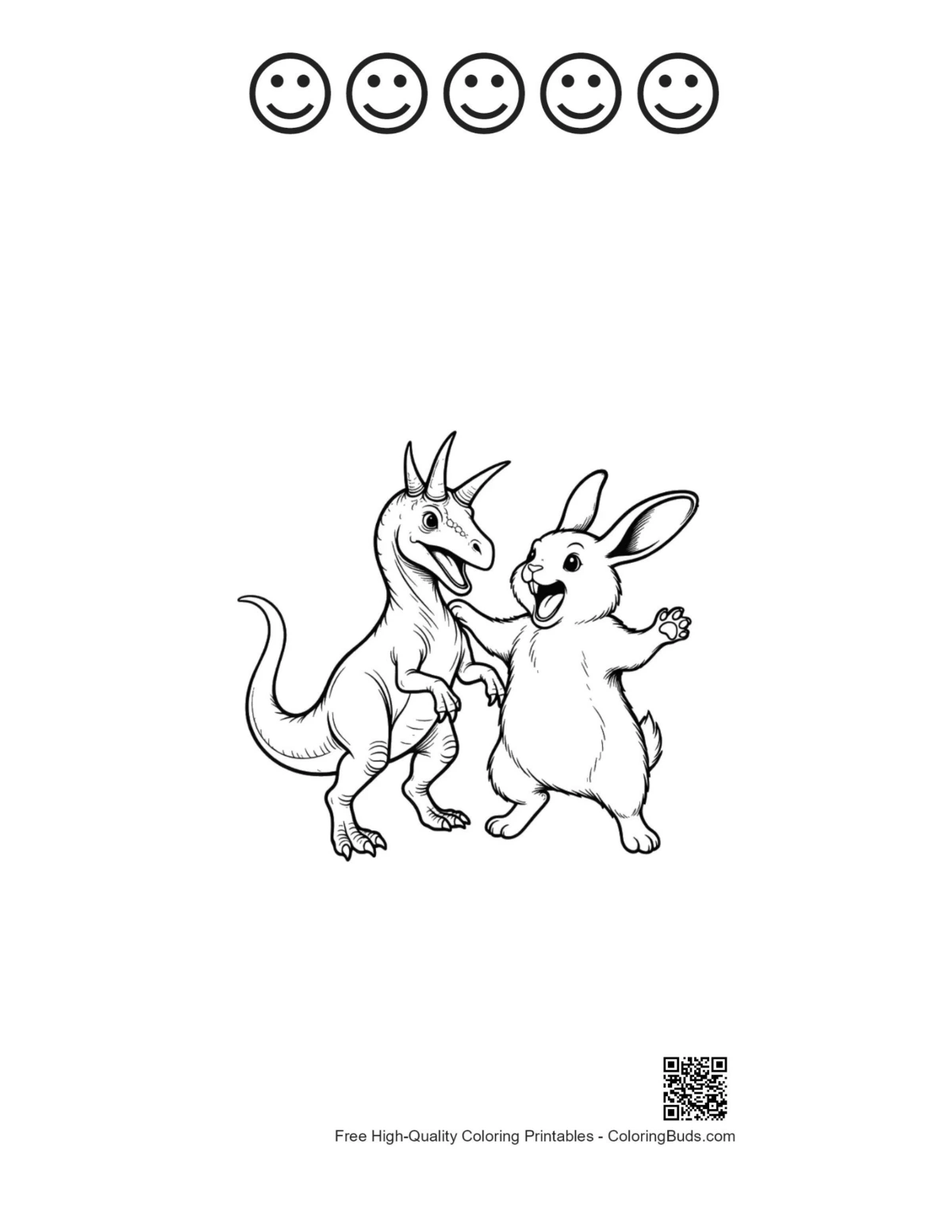 Triceratops bunny dance with 5 happy faces outline