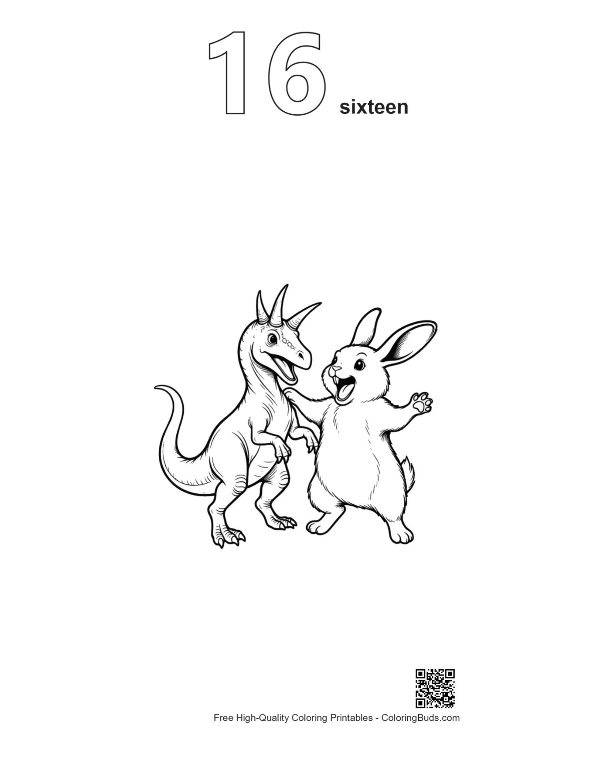 Number 16 triceratops bunny dance outline printable
