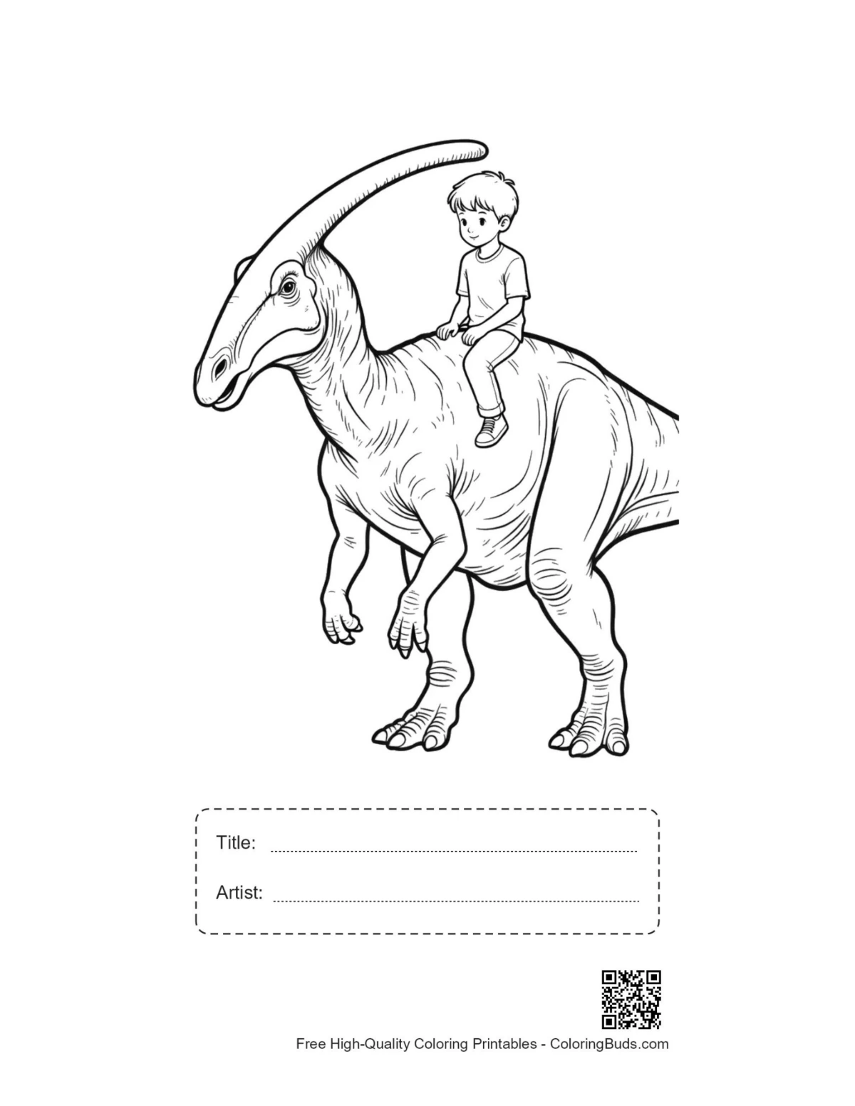 Parasaurolophus printable with title and artist box