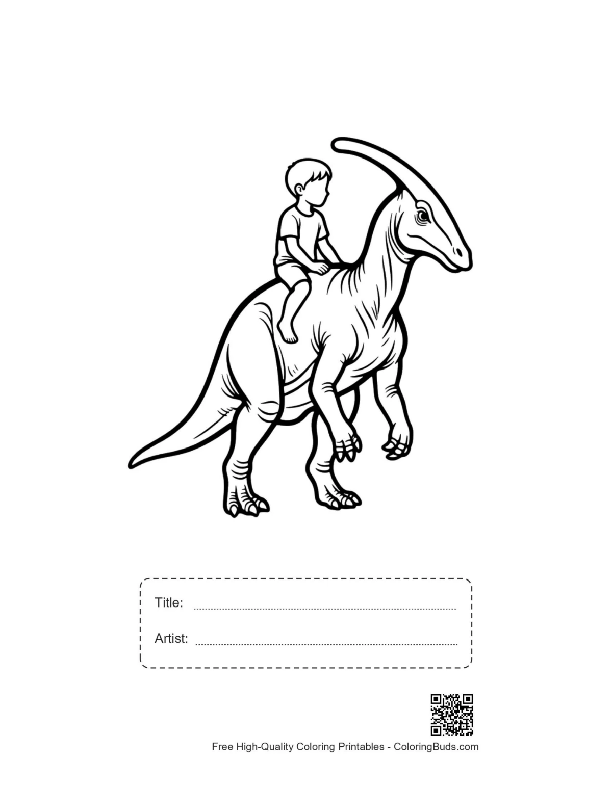 Parasaurolophus printable with title and artist box