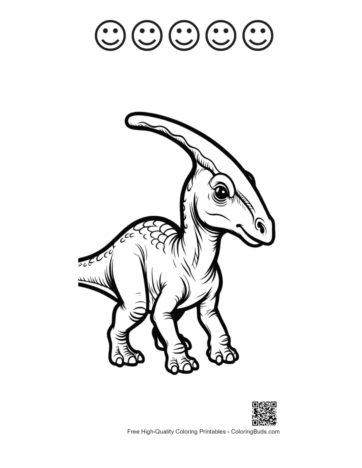 Parasaurolophus alertly with 5 happy faces printable