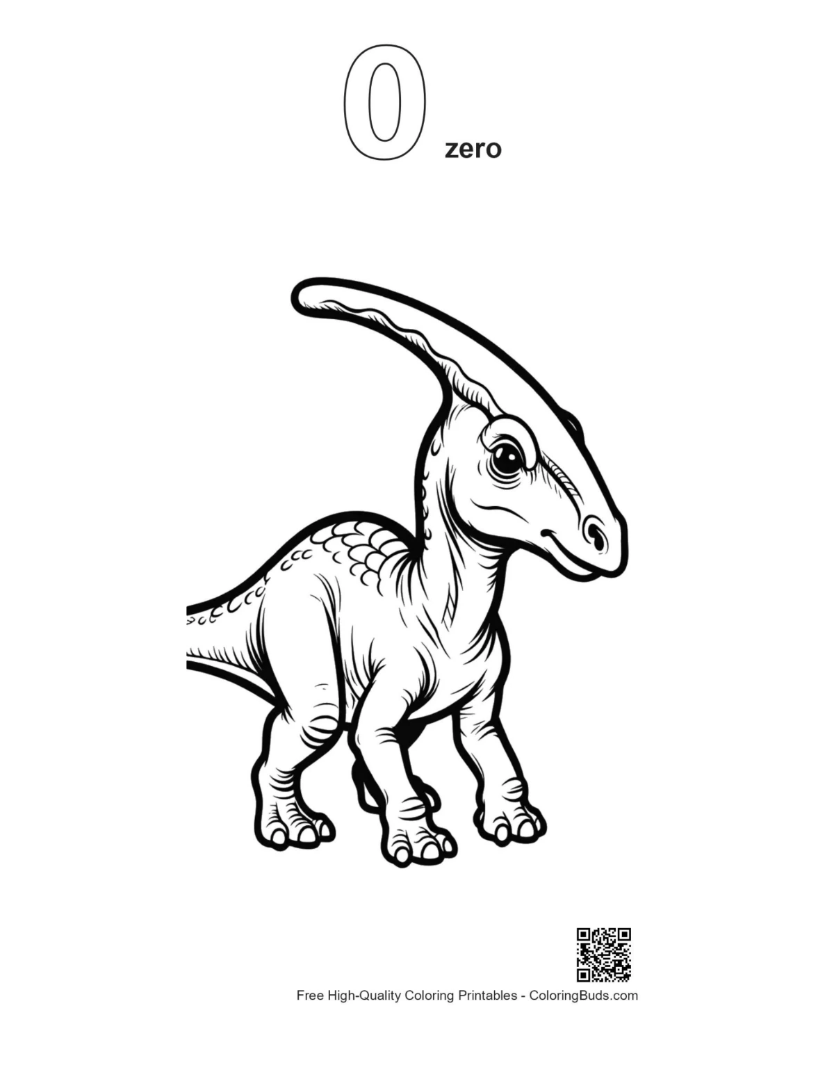 Alert baby Parasaurolophus outline numbered 0
