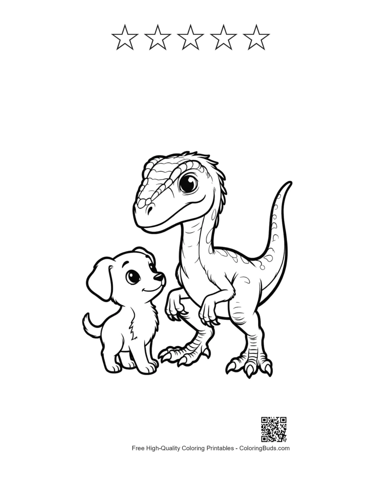 ภาพพิมพ์ลูกไดโนเสาร์แรปเตอร์น่ารักพร้อมขอบดาว