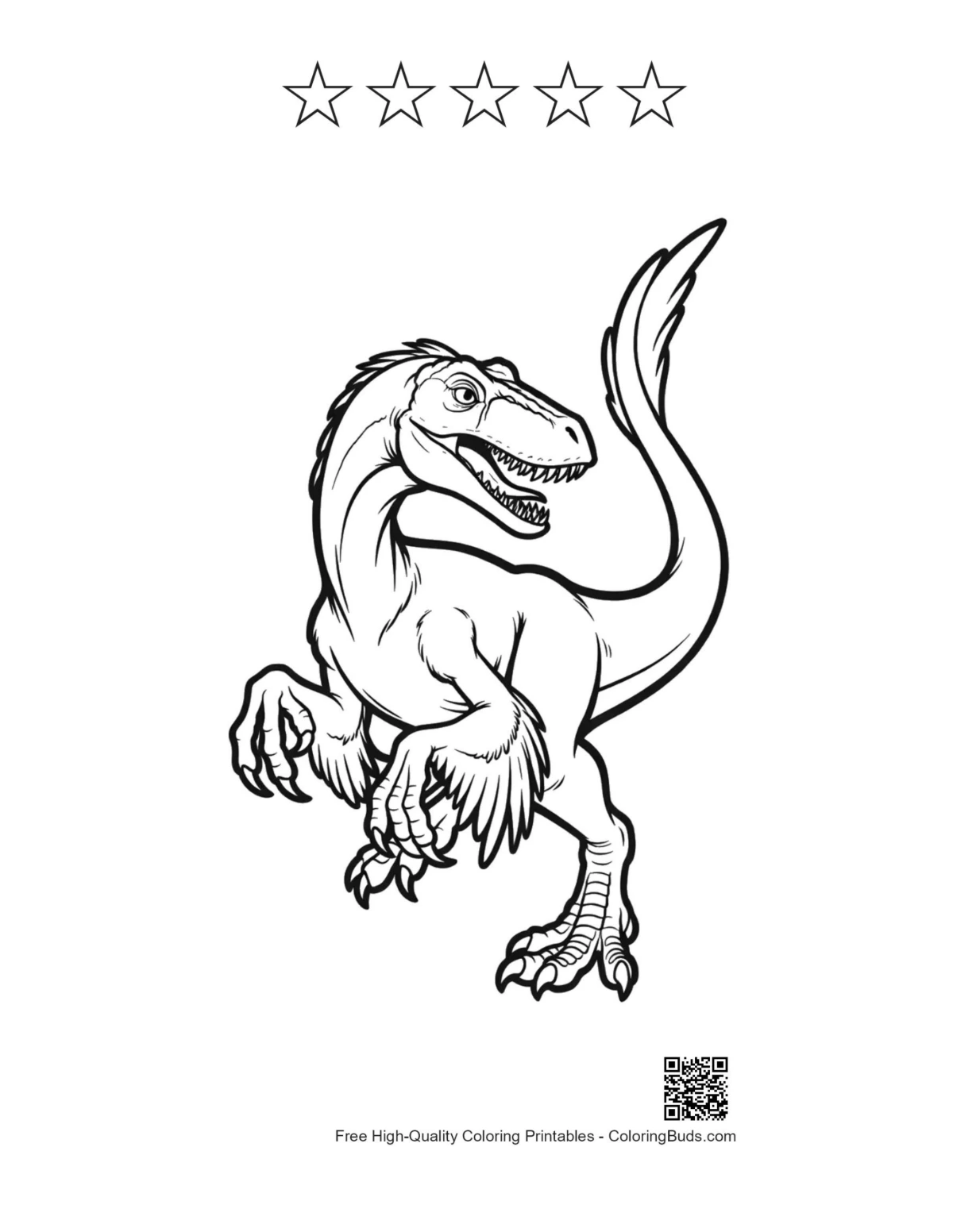 Fierce velociraptor printable with 5 star outlines