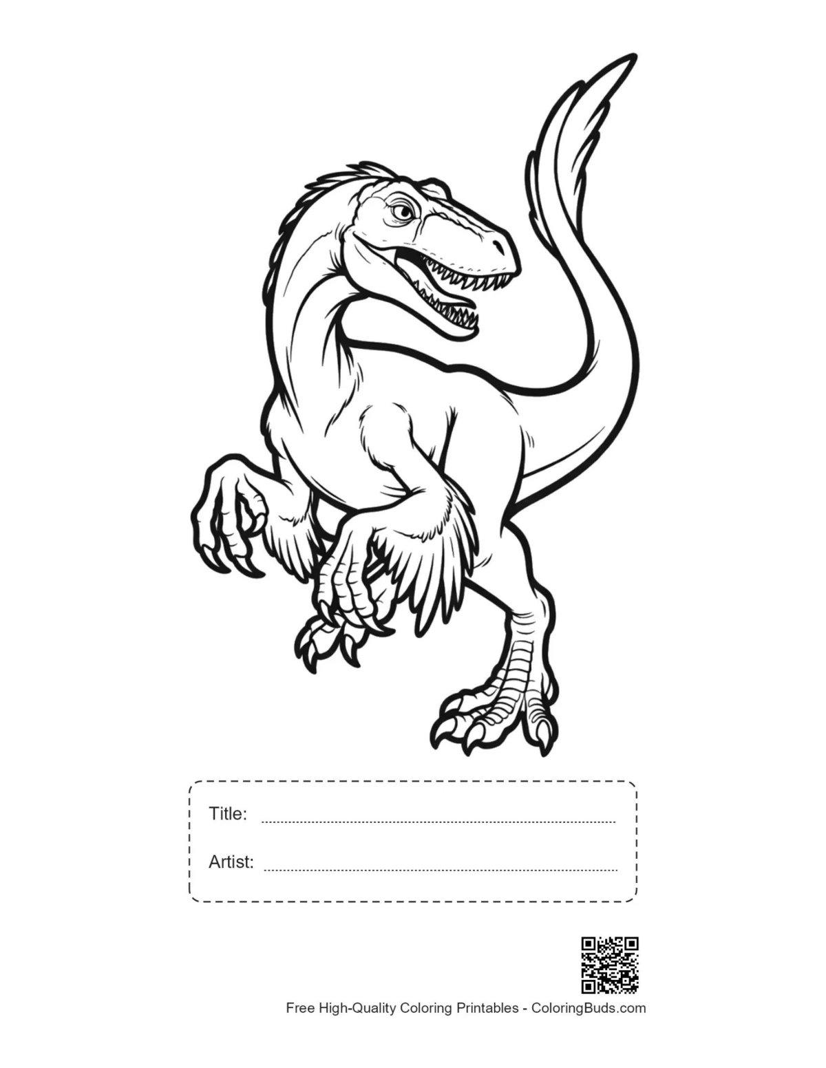 Fierce velociraptor printable with title artist box