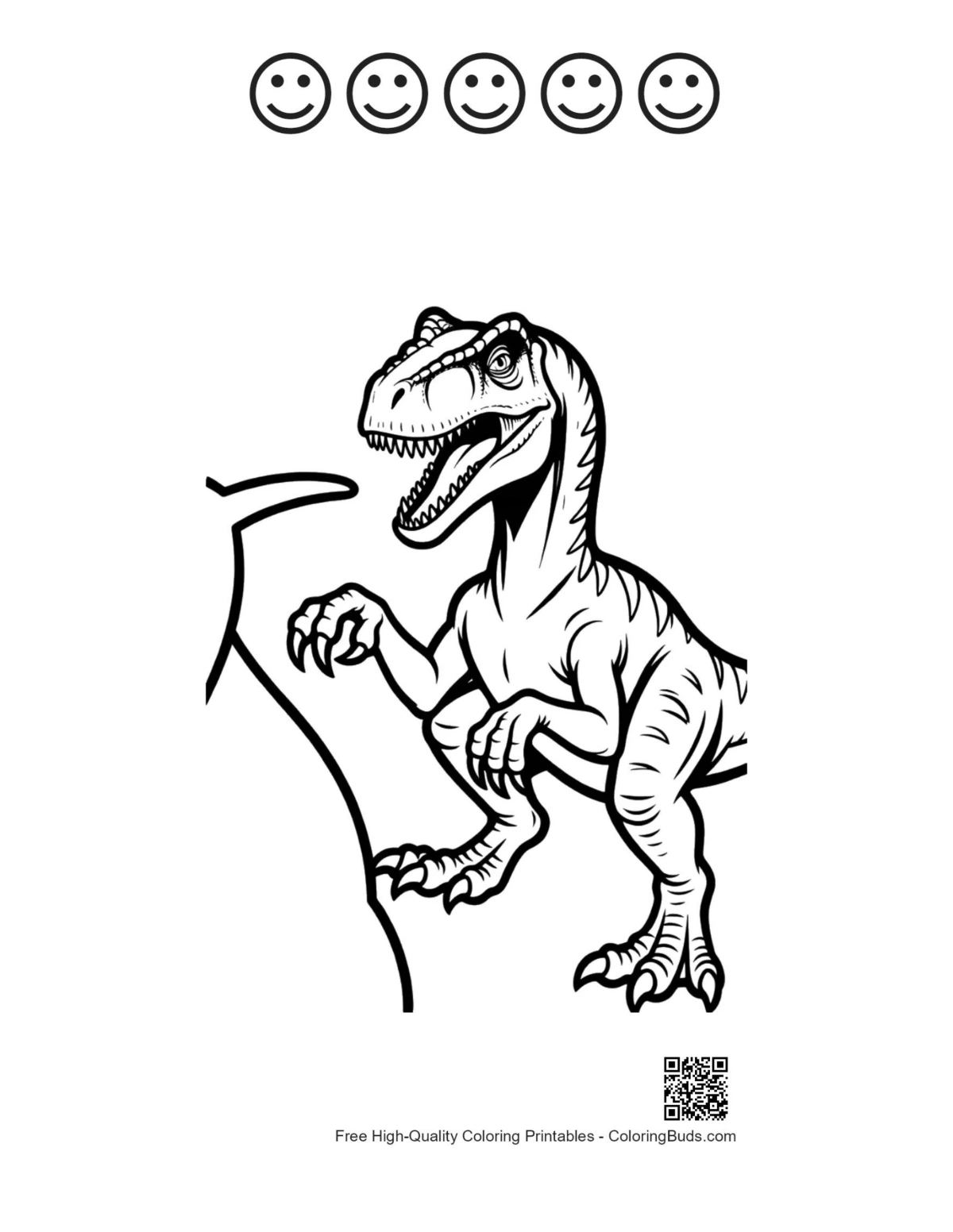 Roaring raptor with happy face outlines