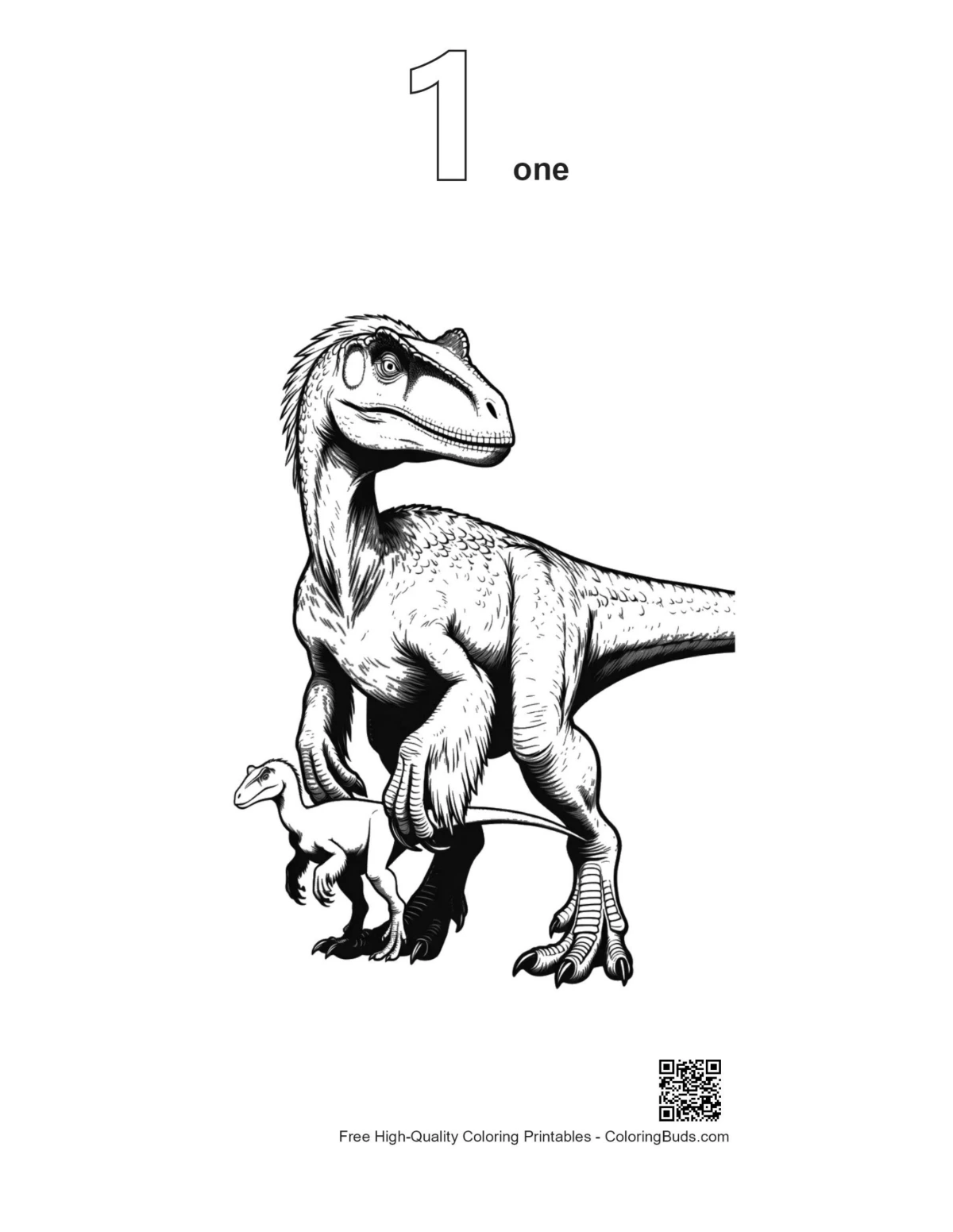 Basic outline of majestic velociraptor with baby