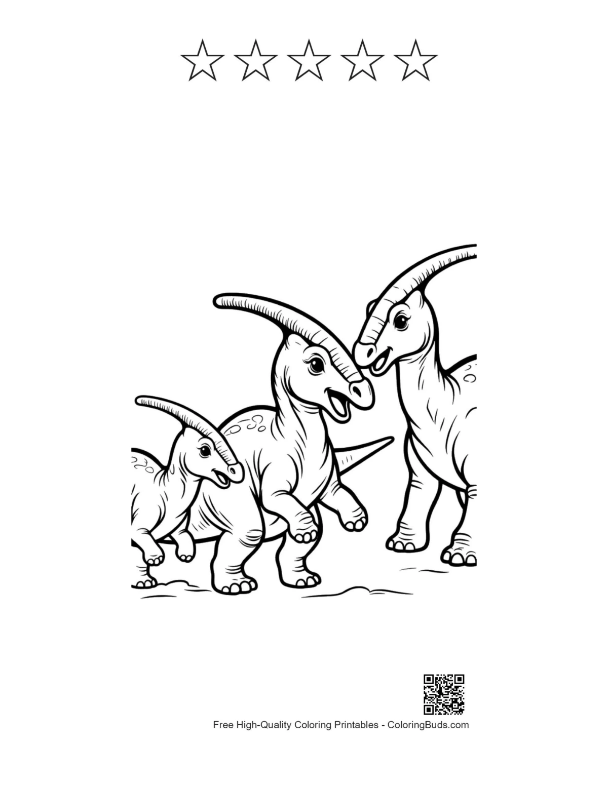 Parasaurolophus family outlines with star accents printable
