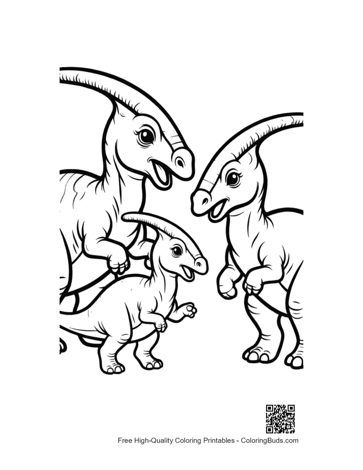 Verspielte Parasaurolophus-Familienillustration zum Ausmalen