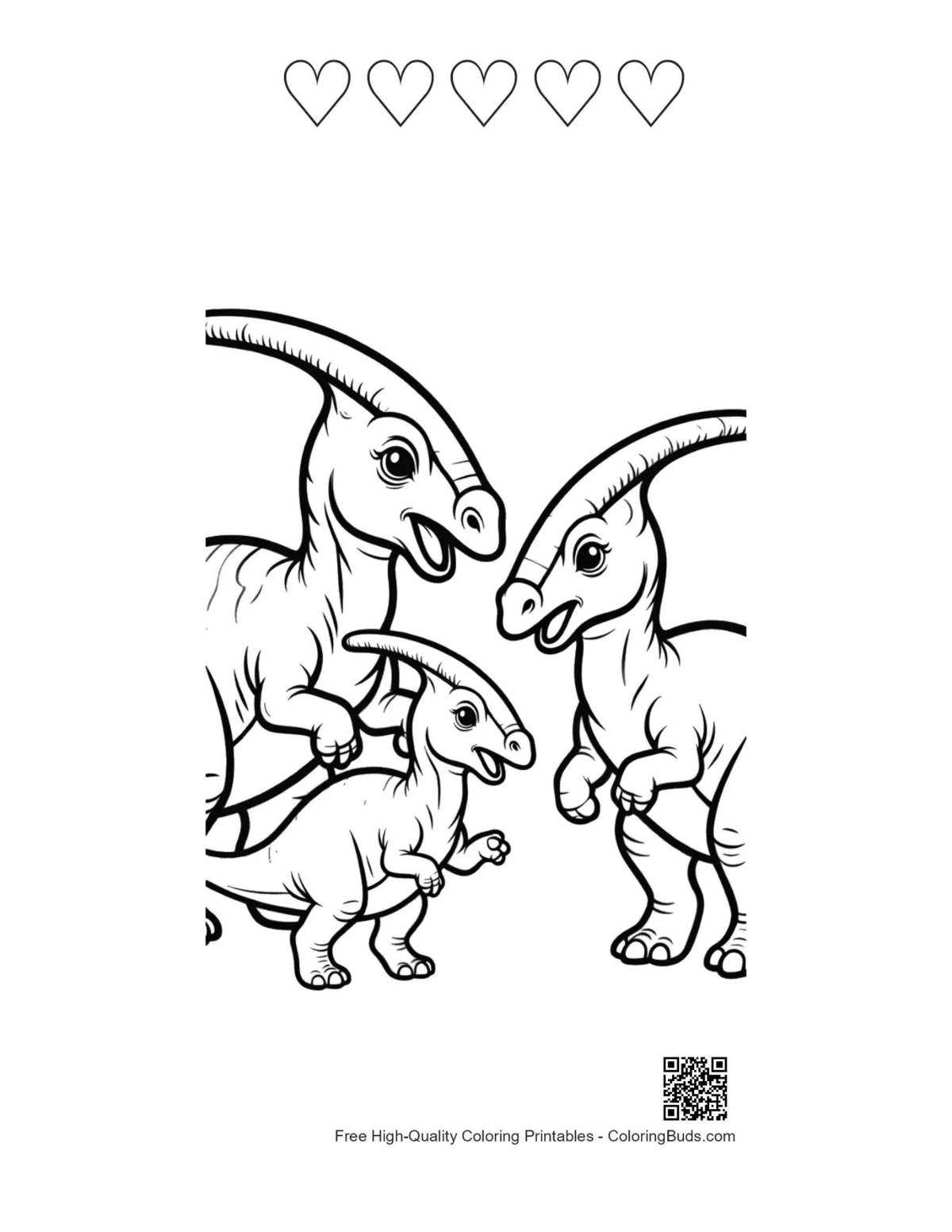 Verspielte Parasaurolophus-Familie mit herzförmigen Umrissen