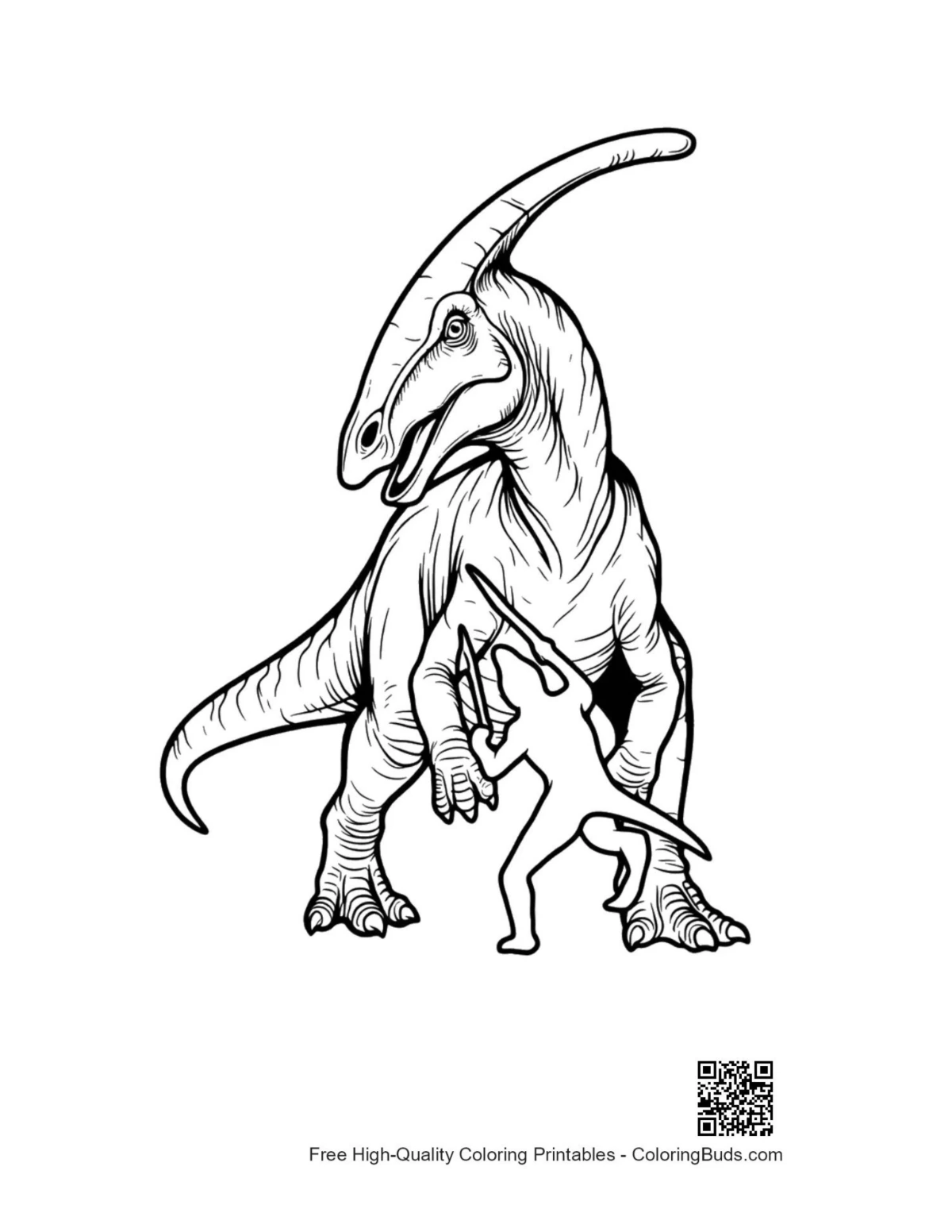 Velociraptor attacking Parasaurolophus in action coloring page
