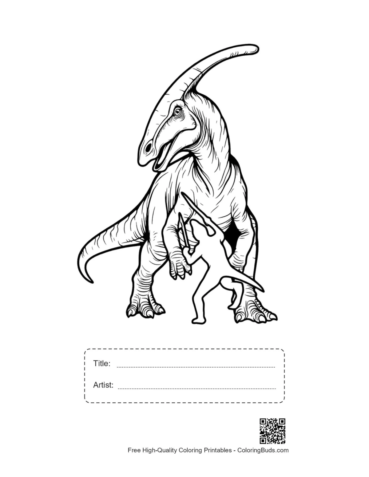 Printable velociraptor vs Parasaurolophus with title space