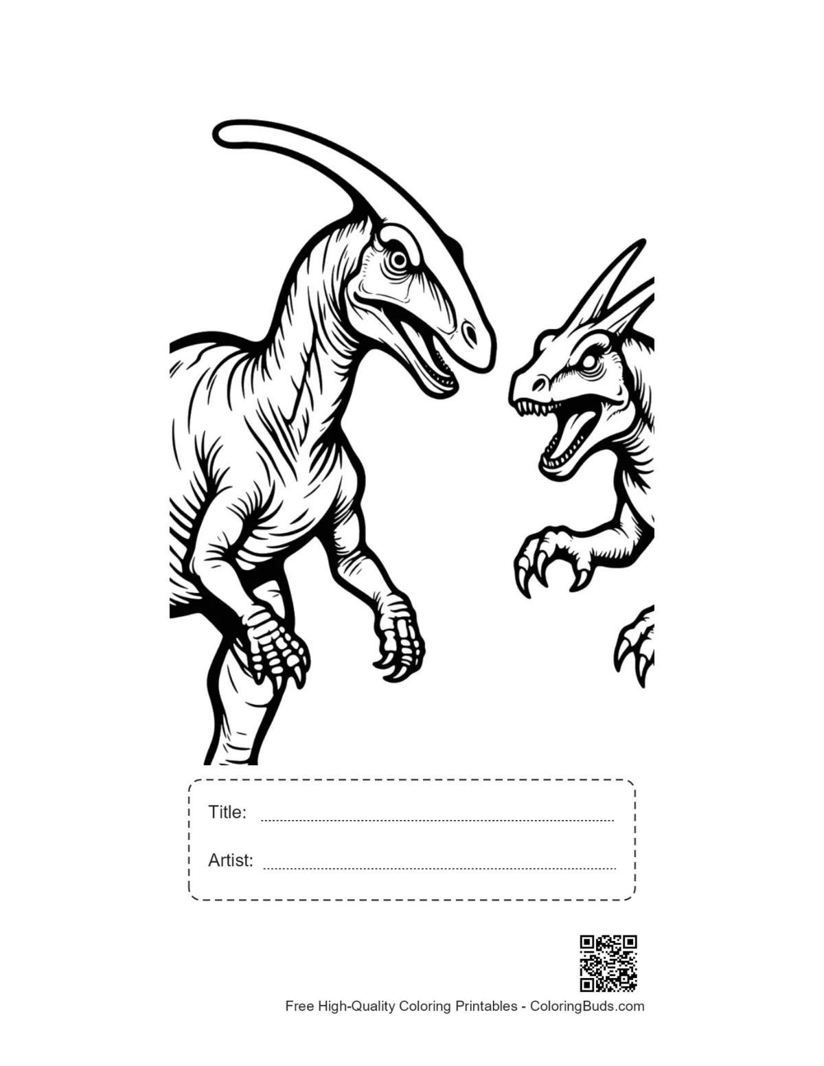 Velociraptor vs parasaurolophus printable with title box