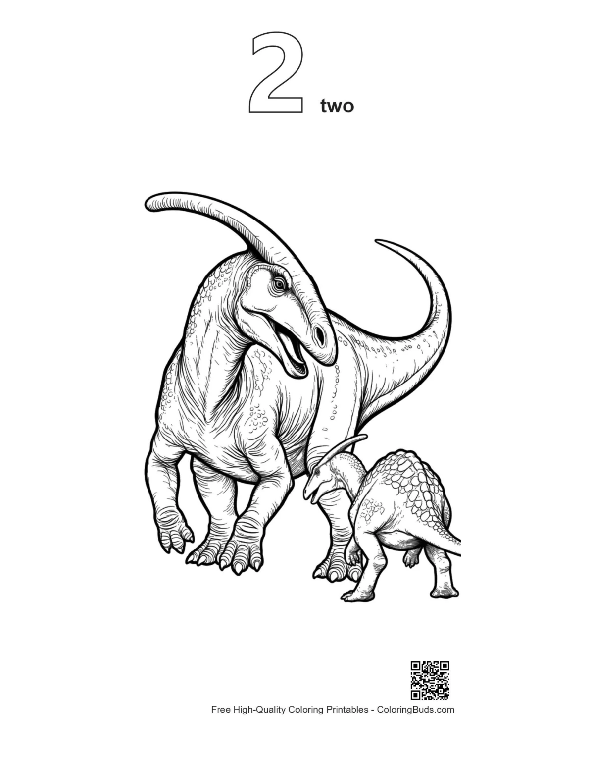 Parasaurolophus vigilant mother calf outline #2 printable