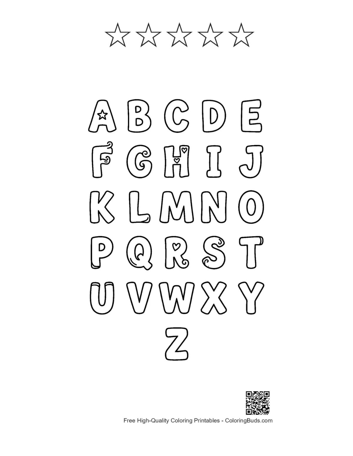 Alphabet-Ausmal PDF mit 5 Stern-Umrissen