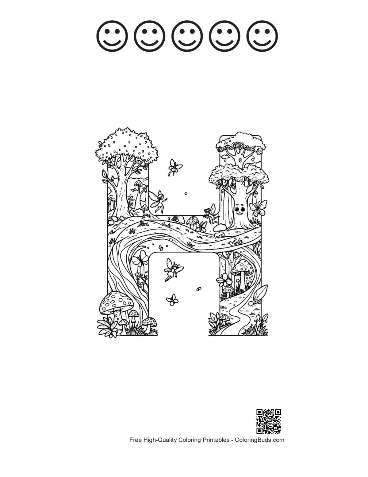 Letter A-Z printable with 5 happy faces