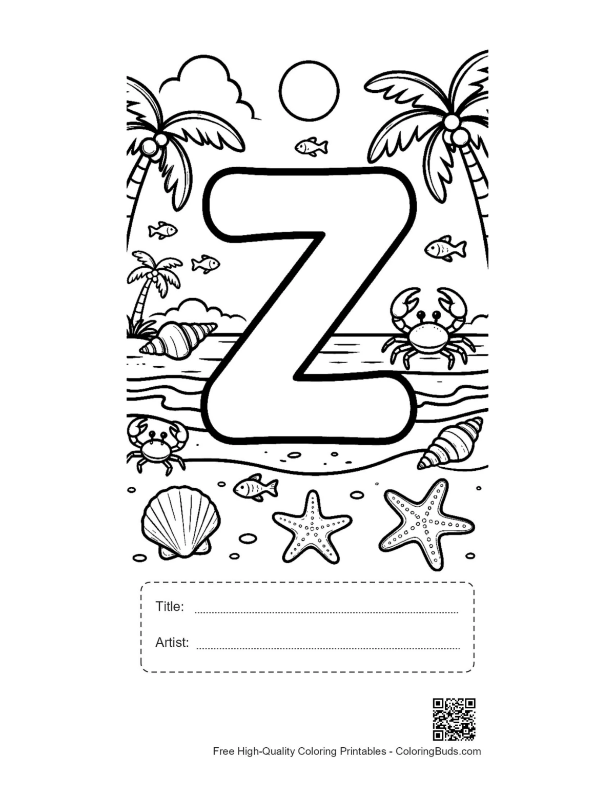 Tropical beach letter Z printable with title box