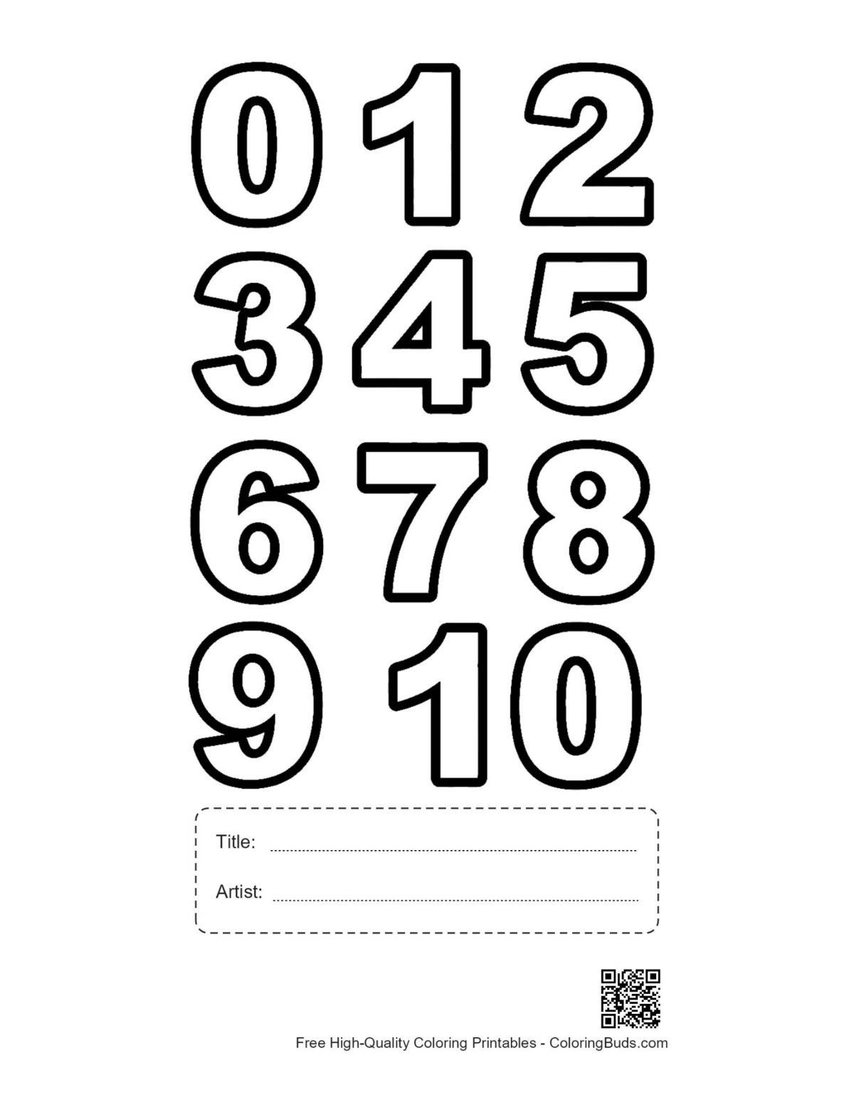 Color by number printable with title artist box 1-10