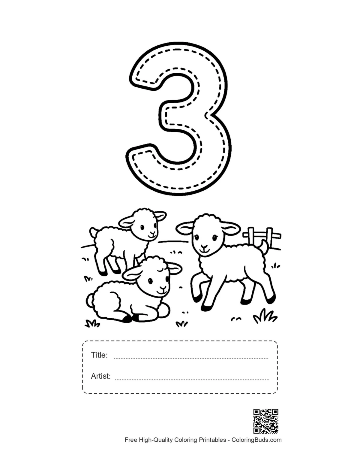 Fluffy lambs number 3 worksheet with title box