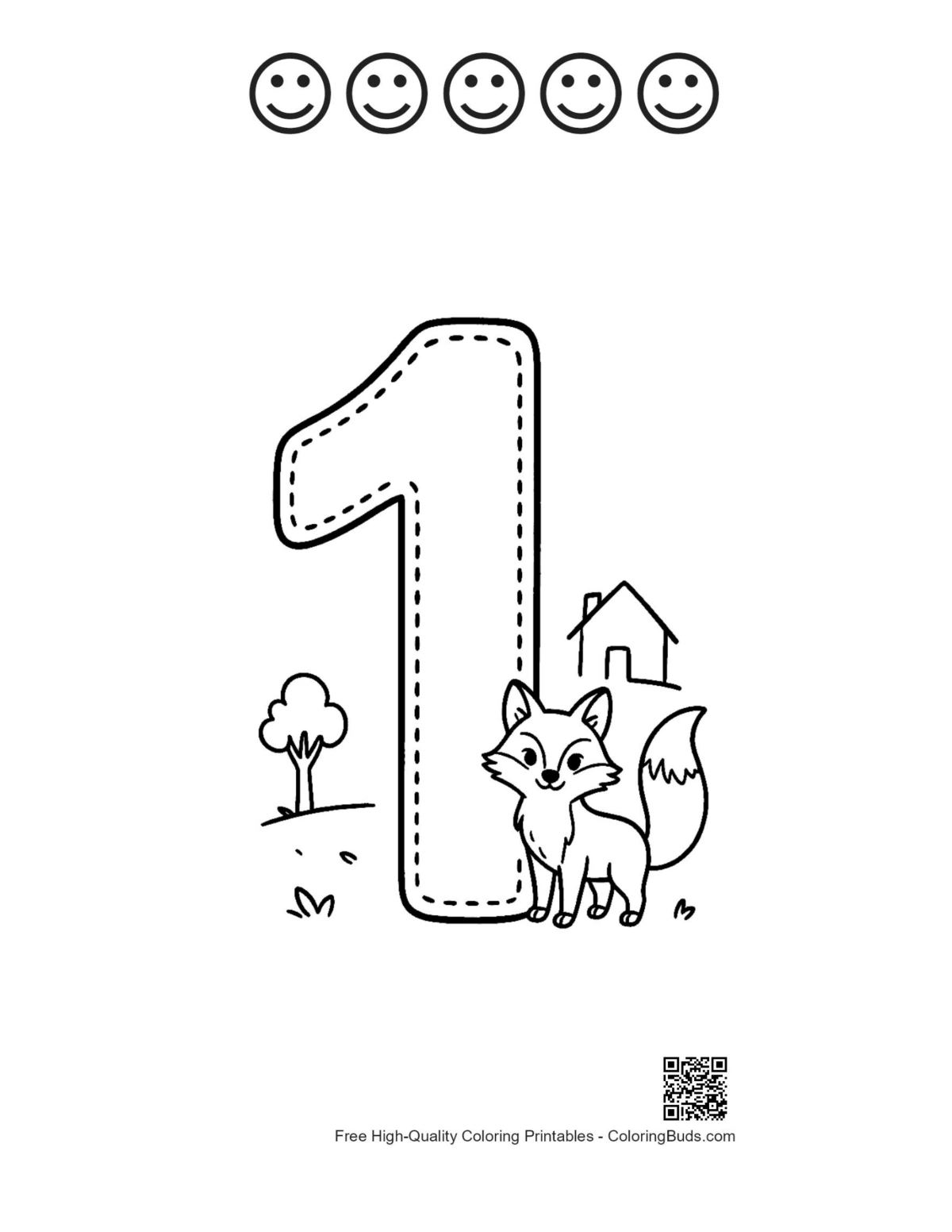 Numbers 1-10 printable with 5 happy faces for kids