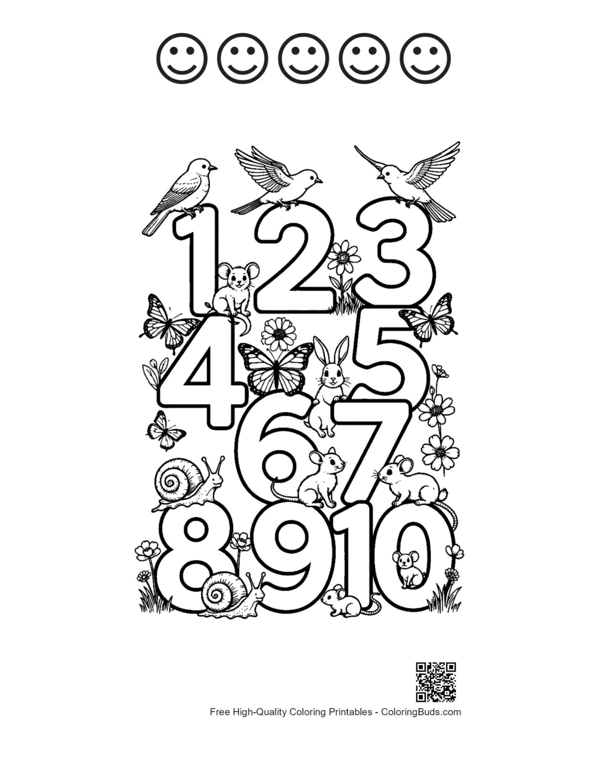 Number 1-10 worksheet with happy faces