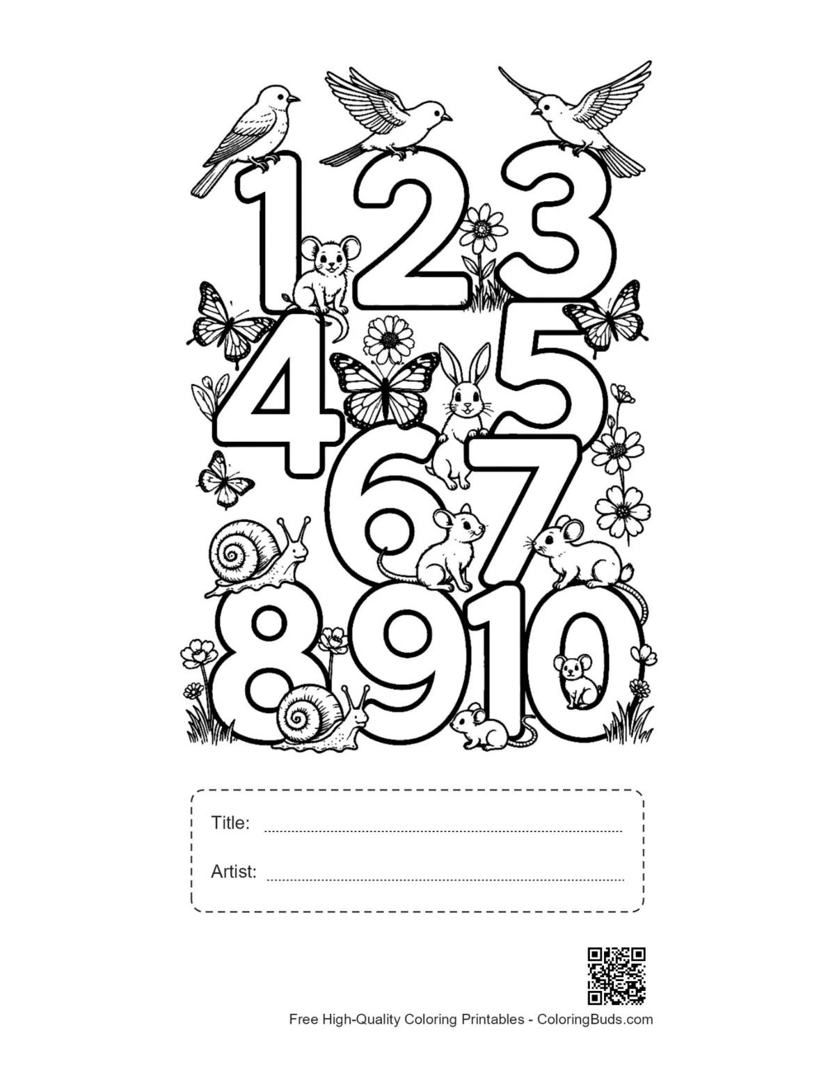 Number 1-10 worksheet with title artist box
