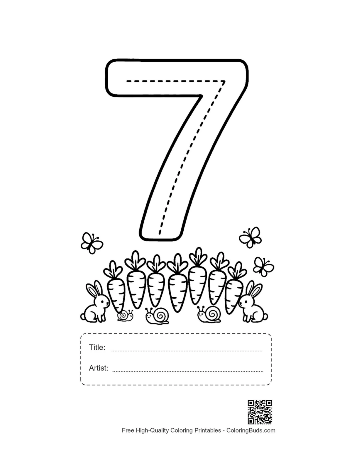 Number 7 tracing worksheet with title and artist box