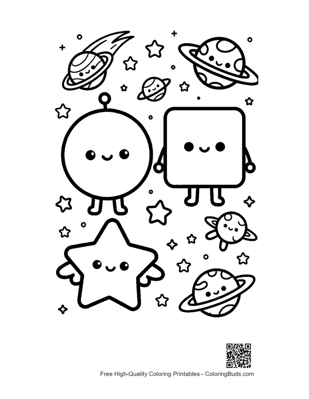 Astronaut coloring page with circles squares stars