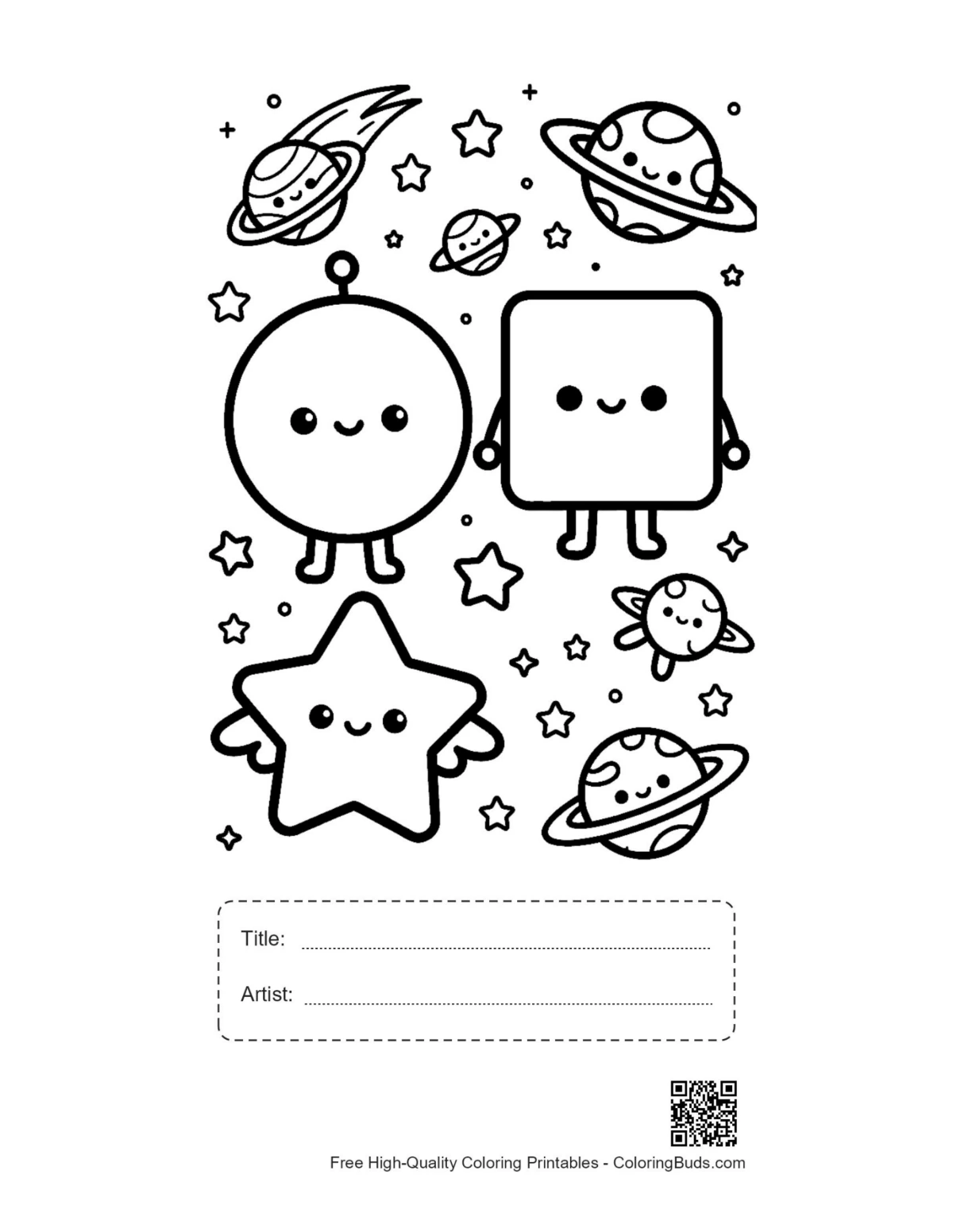 Astronaut shapes page with title artist box printable