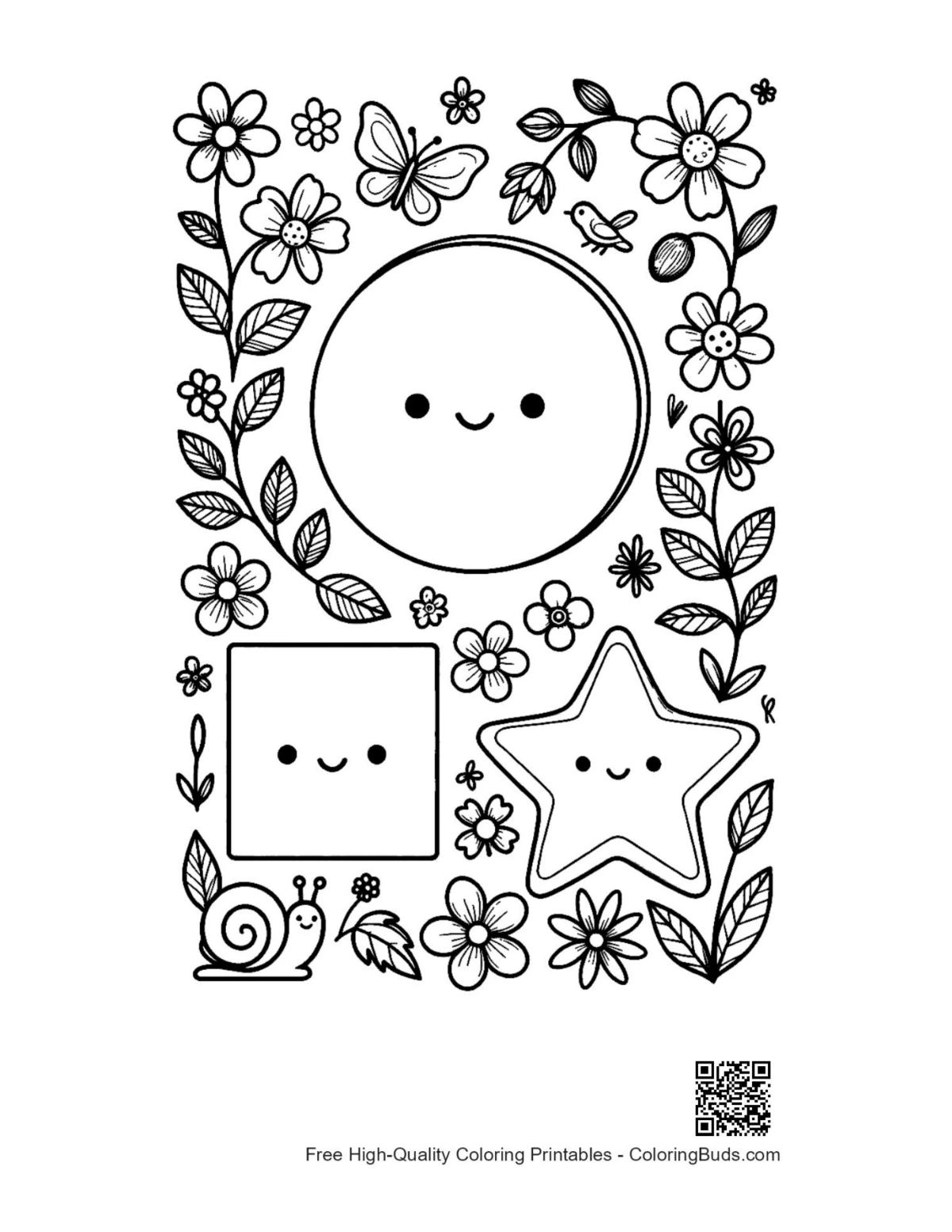 Printable circle square star coloring page