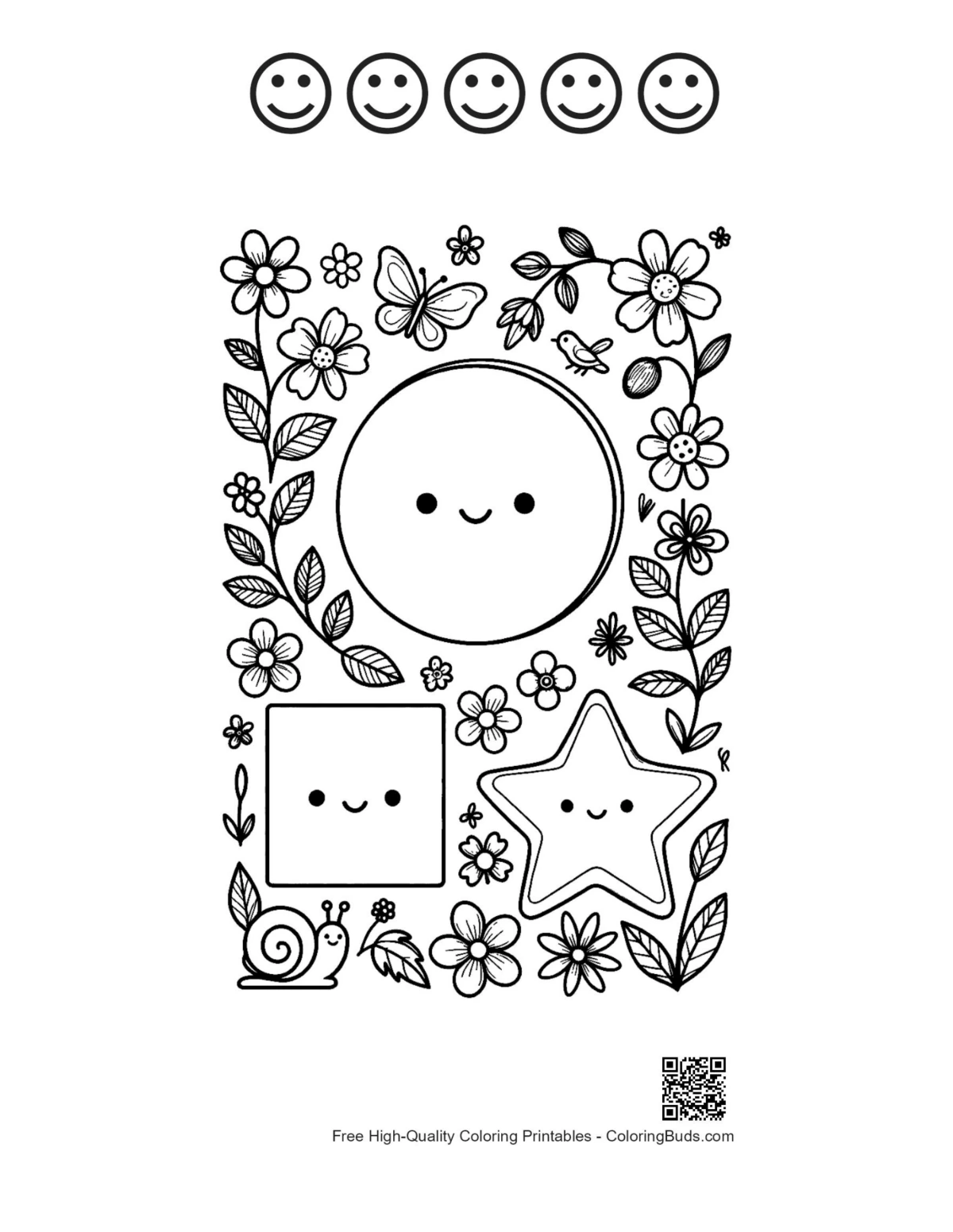 Circle square star with happy faces printable