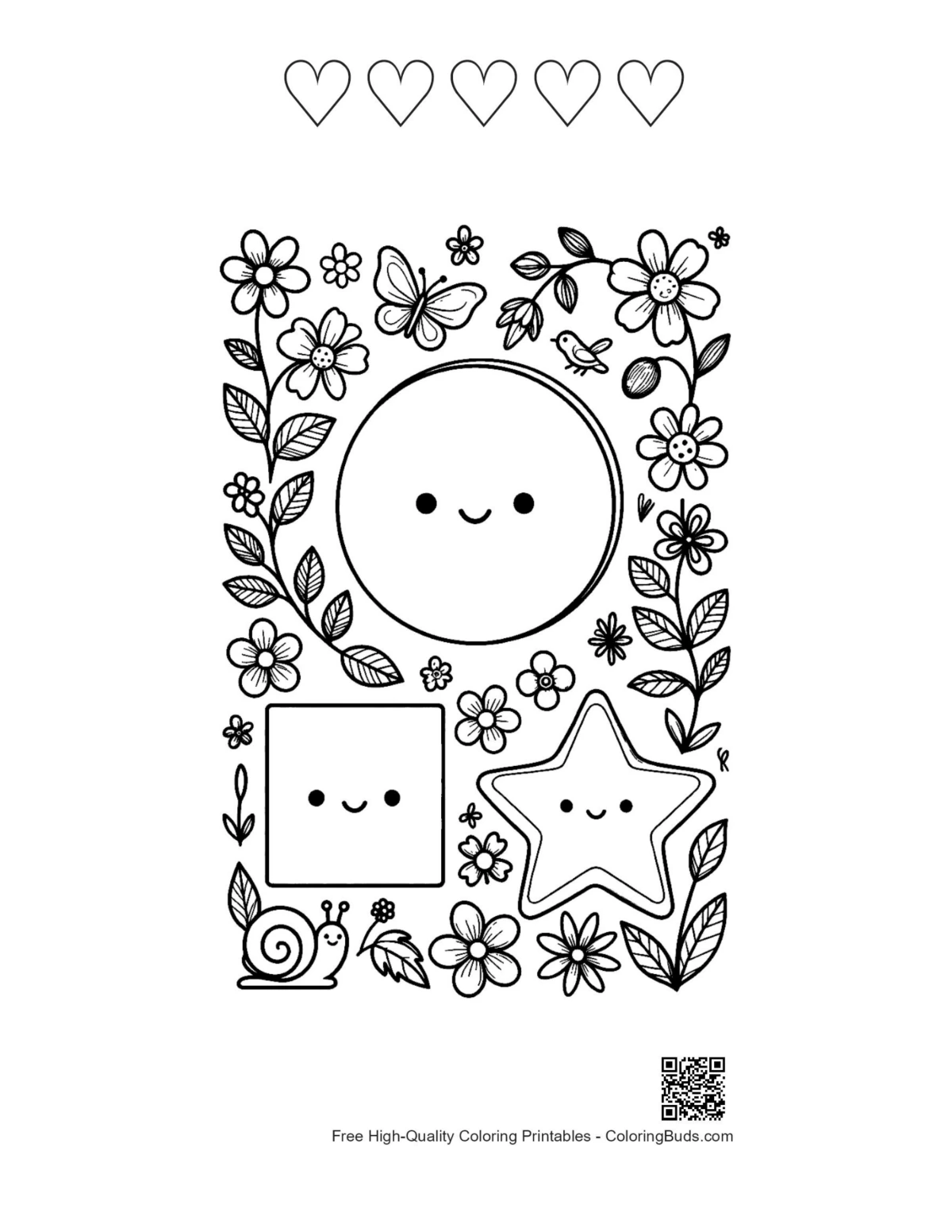 Circle square star hearts coloring printable