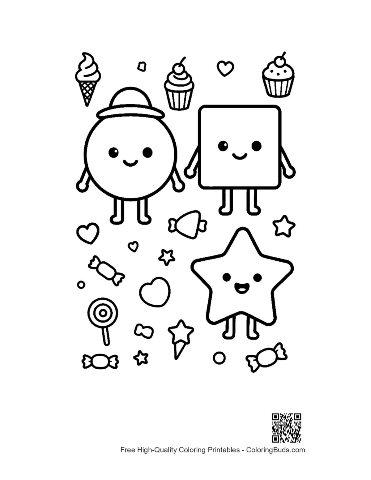 Circle square star shapes printable coloring page