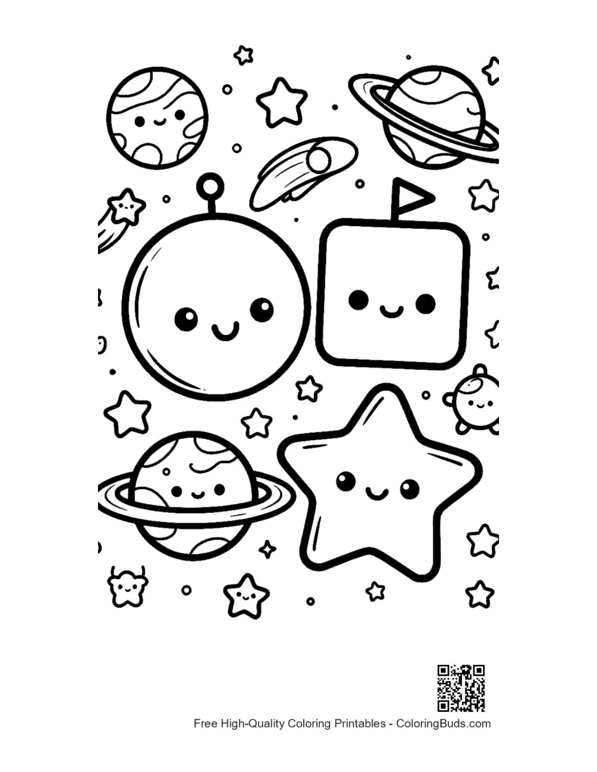 Cute circle square star coloring page printable for kids