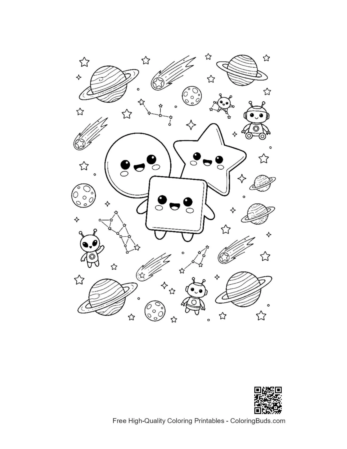 Cute circle square star shapes coloring printable