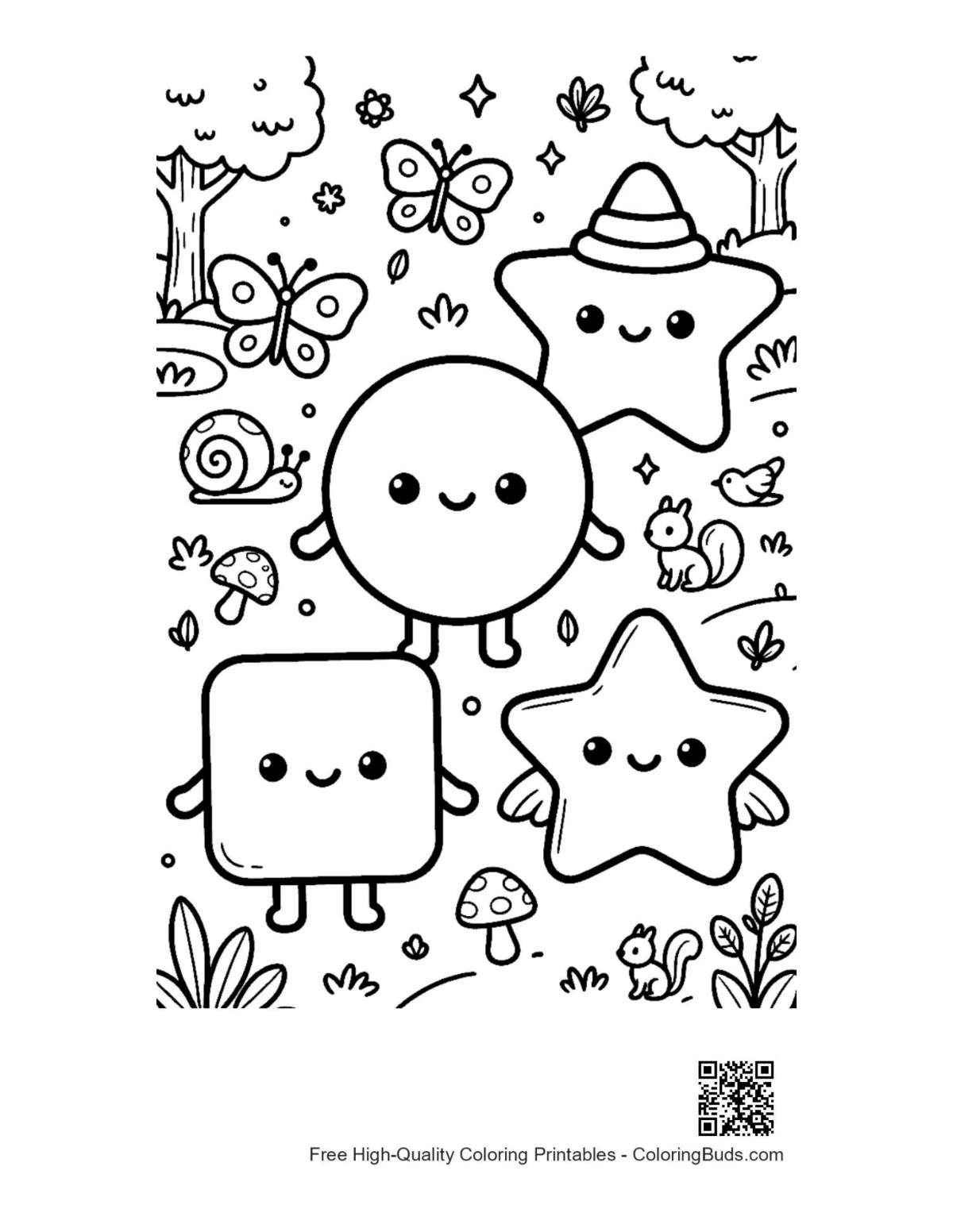 Cute circle square star printable coloring page