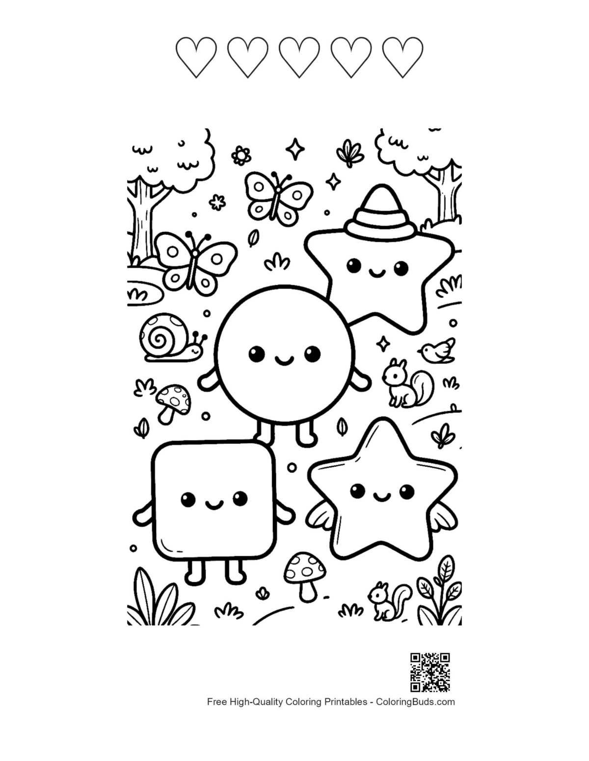 Cute circle square star with heart outlines