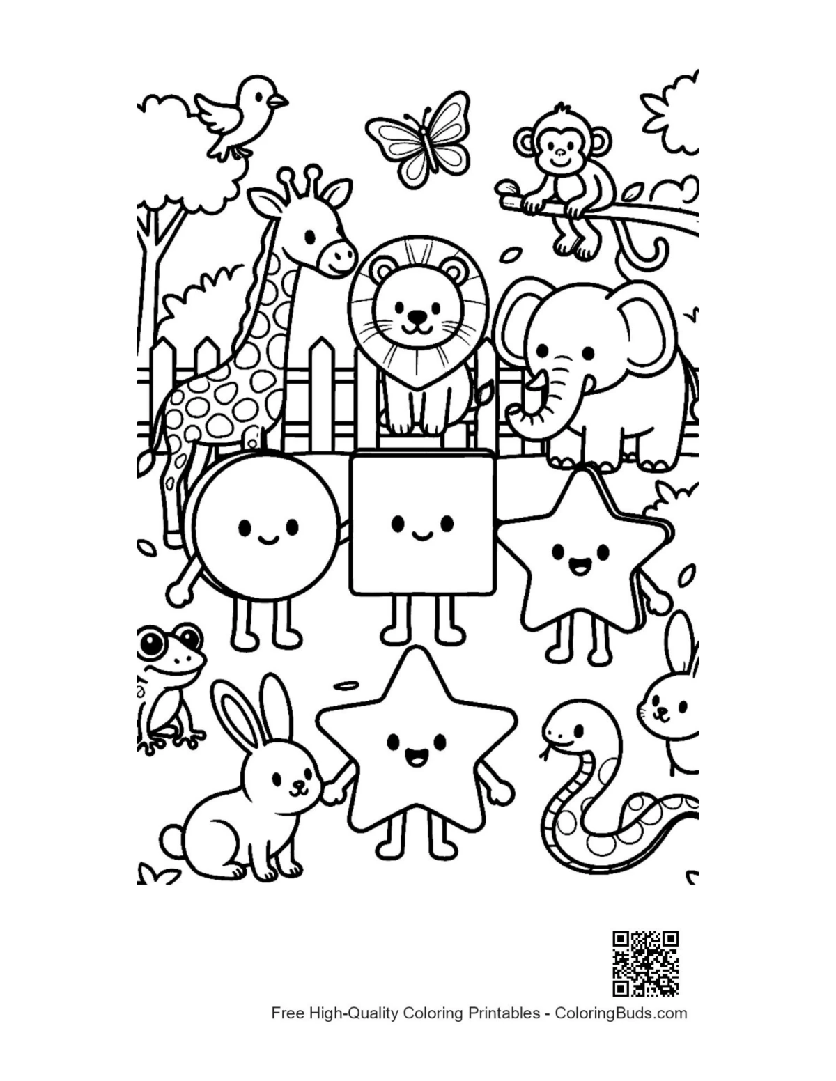 Easy circle square star shapes coloring printable