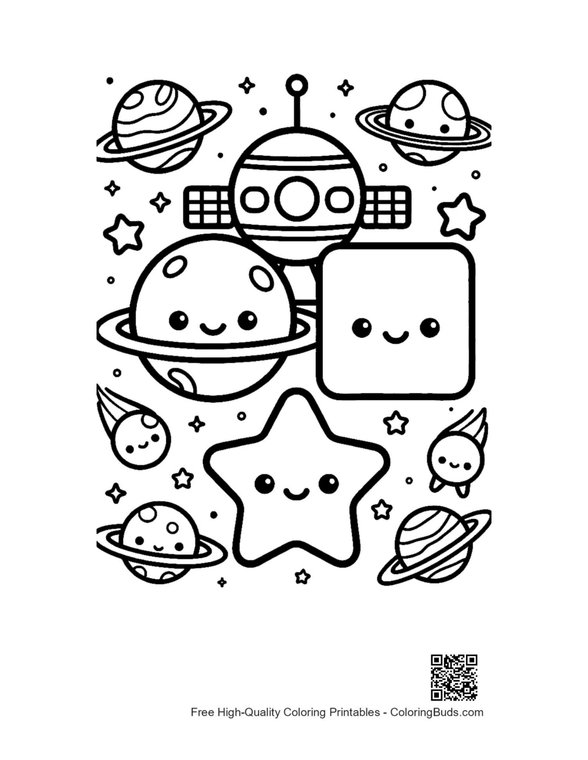 Galaxy circle square star shapes coloring printable