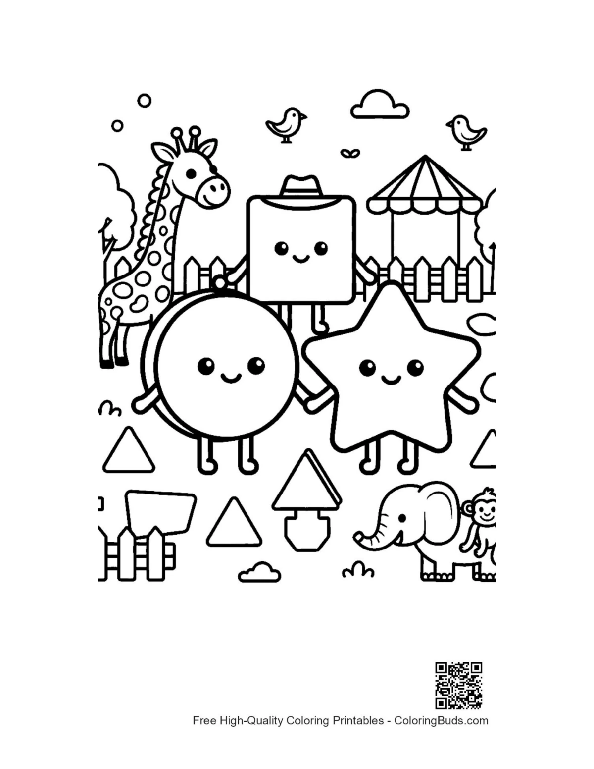 Safari adventure printable with circle square star characters