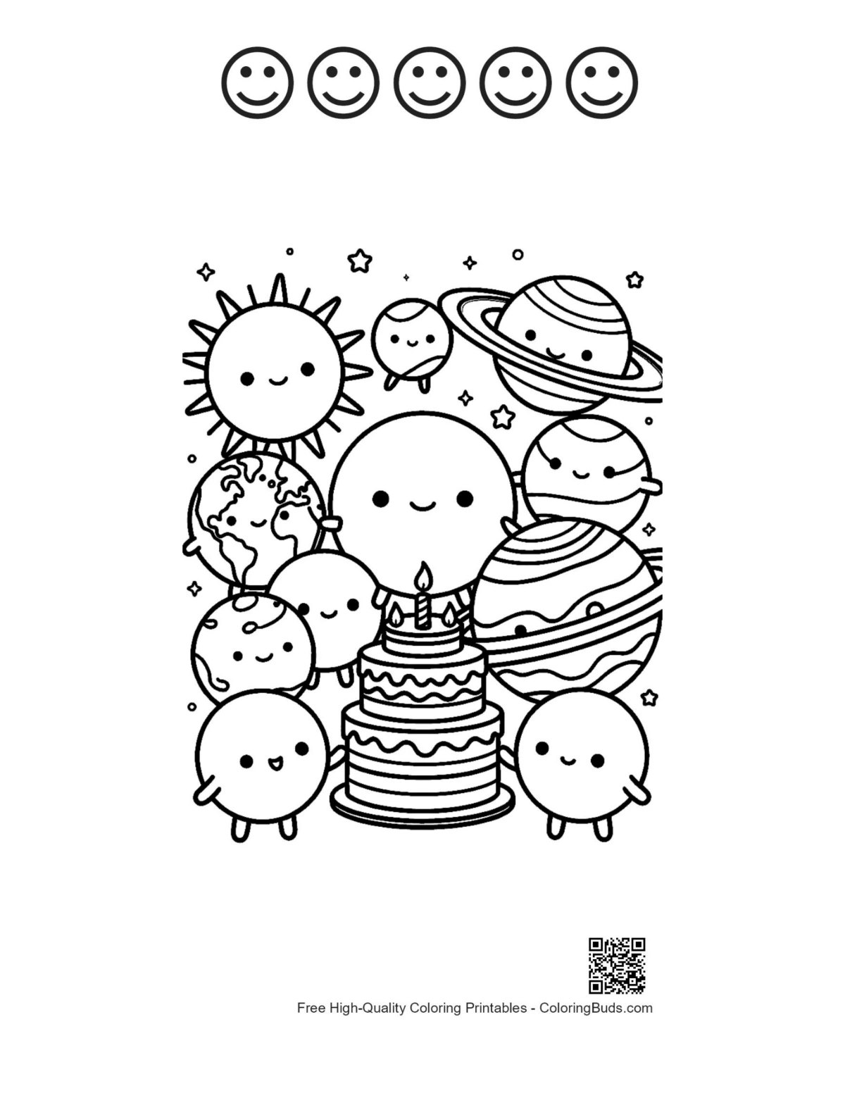 Celestial characters cake printable with happy faces