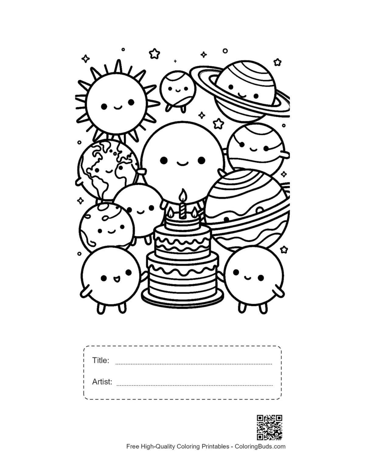 Cute planets printable with title and artist box