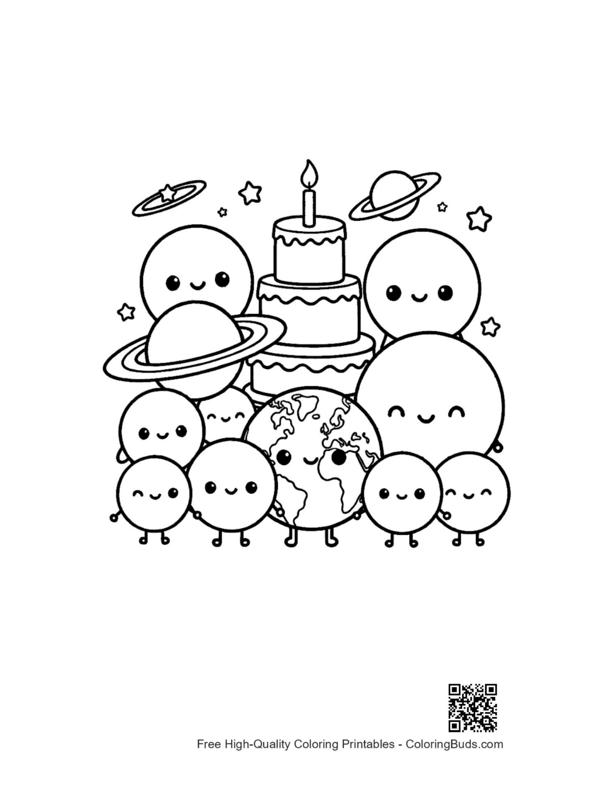 Cute planets coloring page printable