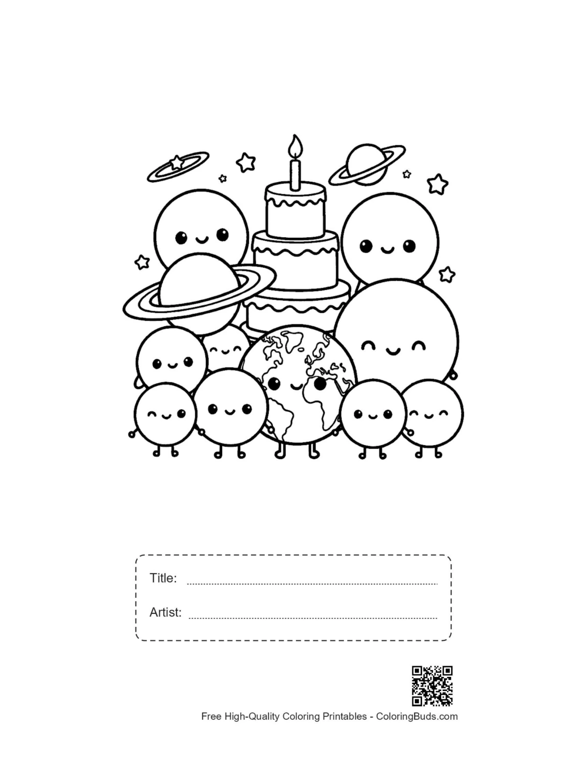 Cute planets sheet with title artist box