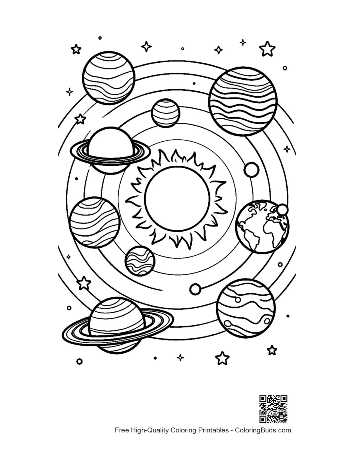 Cute planets printable coloring page