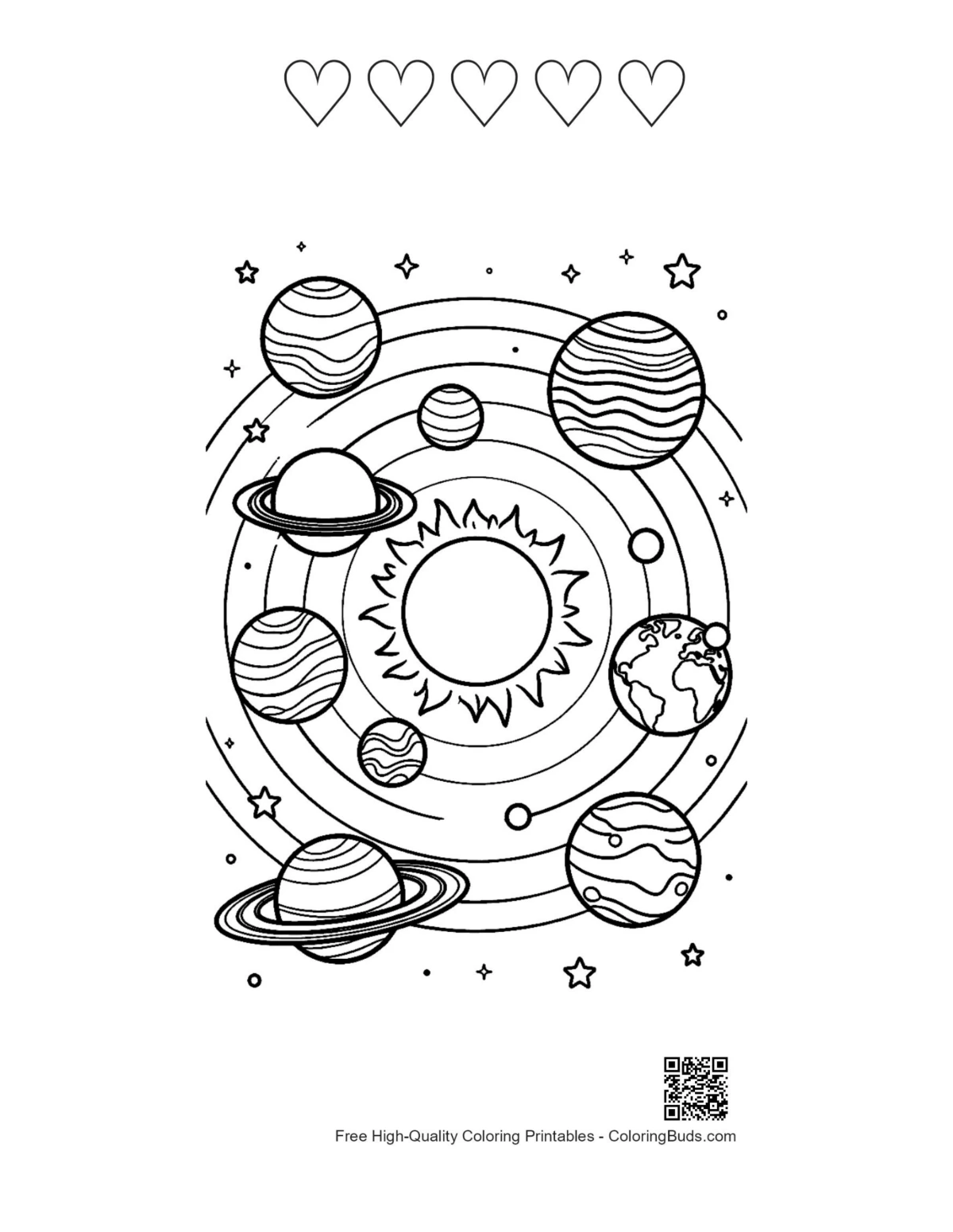 Cute planets with 5 heart outlines