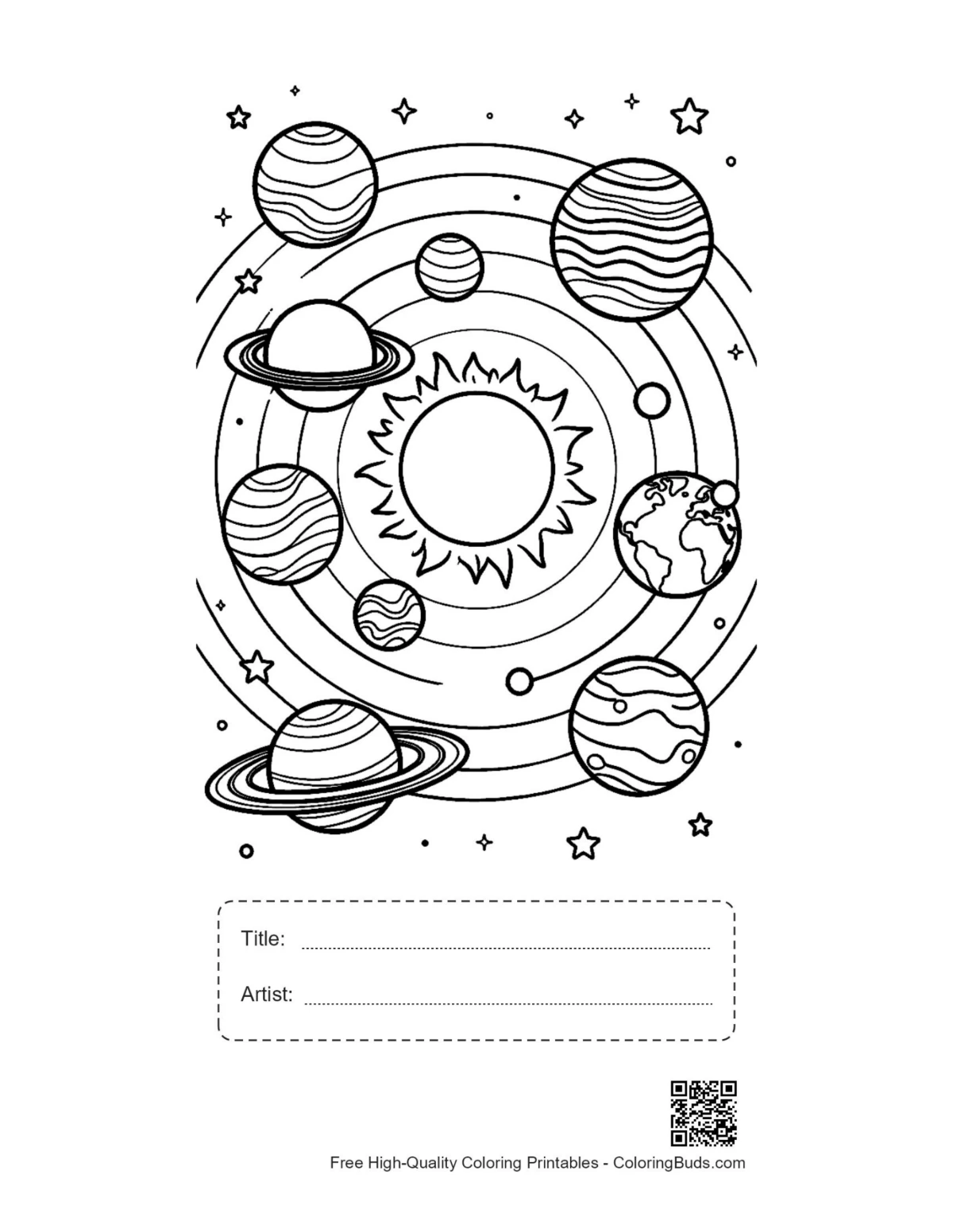 Cute planets printable with title box
