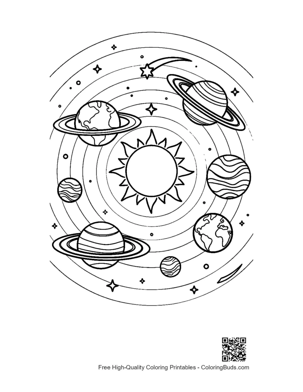 Detailed printable map of planets and sun