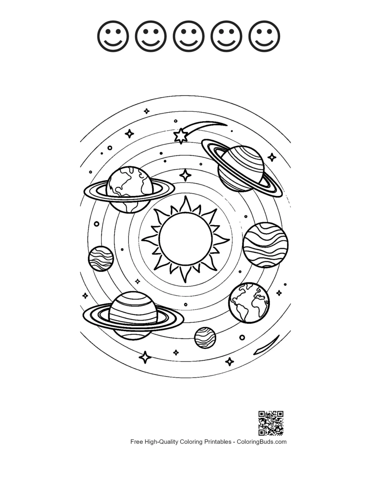 Planets astronomical map with happy faces