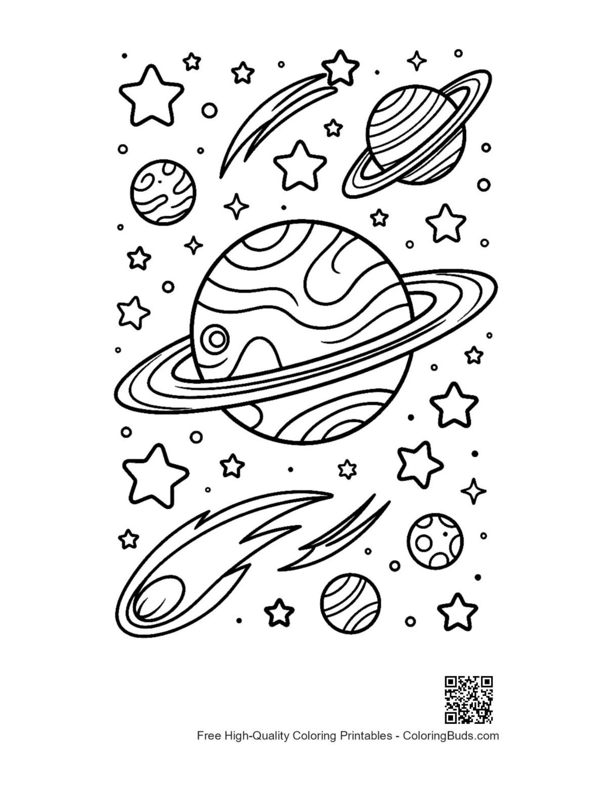 Easy planets printable coloring page